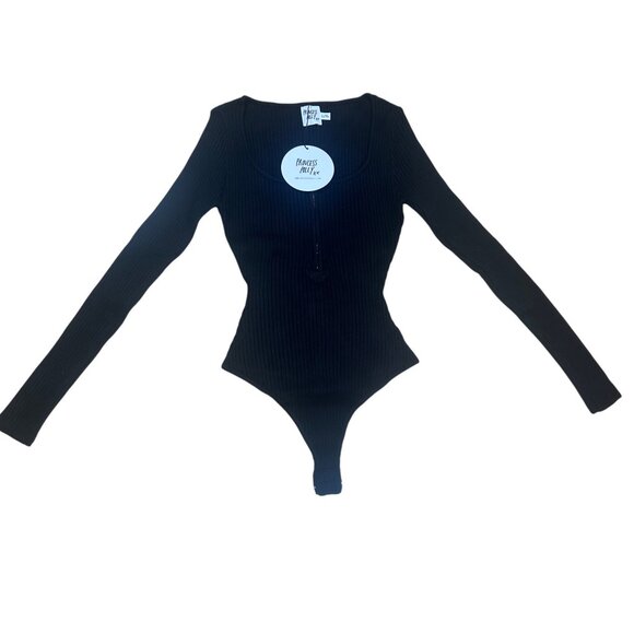 NWT Princess Polly Ribbed Bodysuit Long Sleeve Black Size Large / X Large - Picture 3 of 8